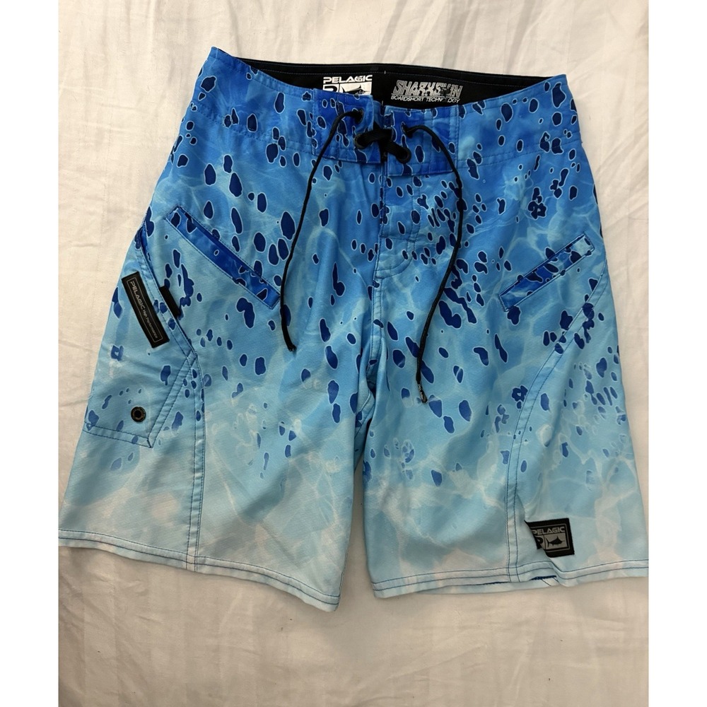 Pelagic Youth Sharkskin 23 Waist Fishing Board Shorts Blue Size 8